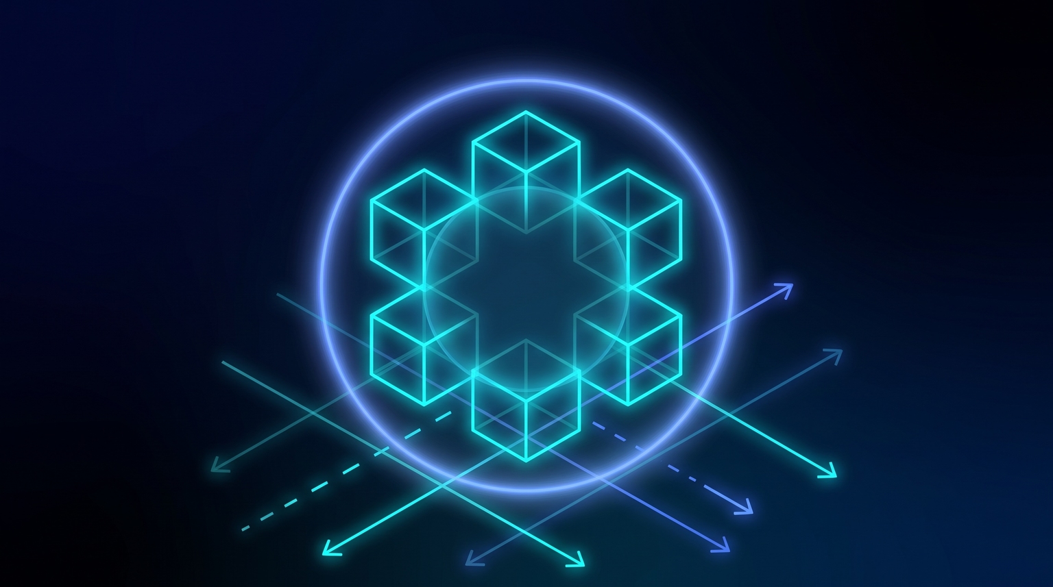 Homogenization risk: multiple identical cyan geometric shapes overlapping in the same configuration, suggesting the convergence risk, with a subtle warning halo in electric-blue