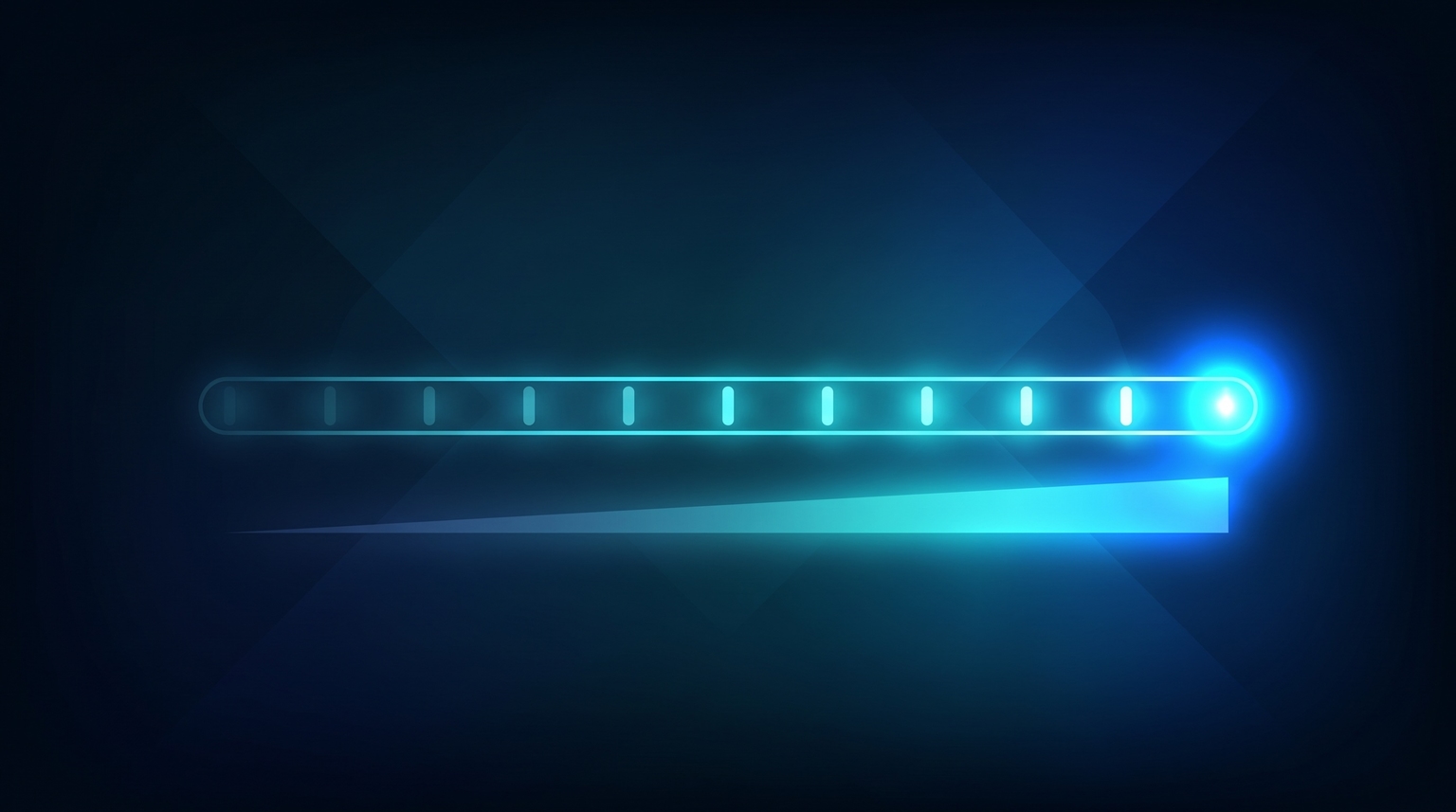 Validation score scale 1-10 as a glowing horizontal bar with ten tick marks — dim cyan on the left progressing to bright electric-blue at the highest score on the right