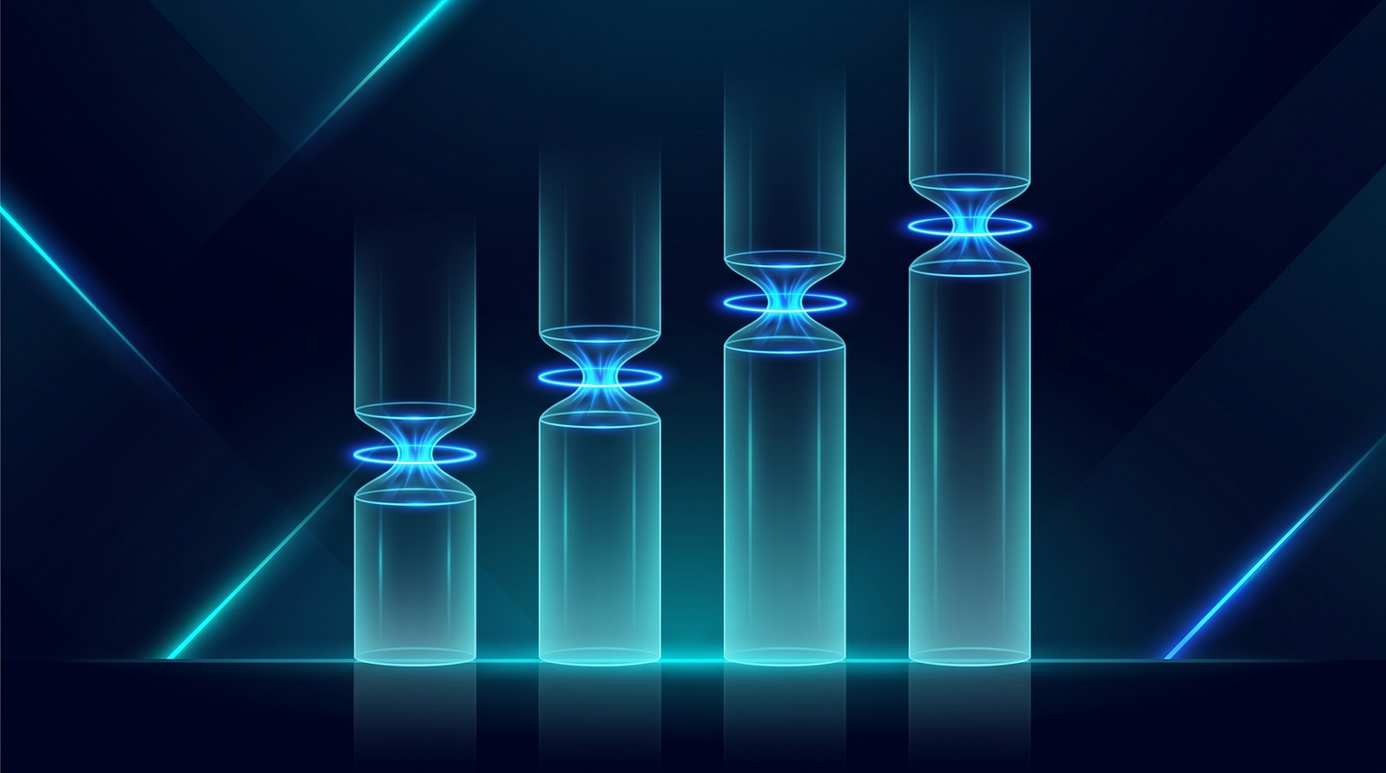 Four scaling bottlenecks — brief generation, writing consistency, editorial review, image production — as vertical columns capped with constriction points showing flow restrictions