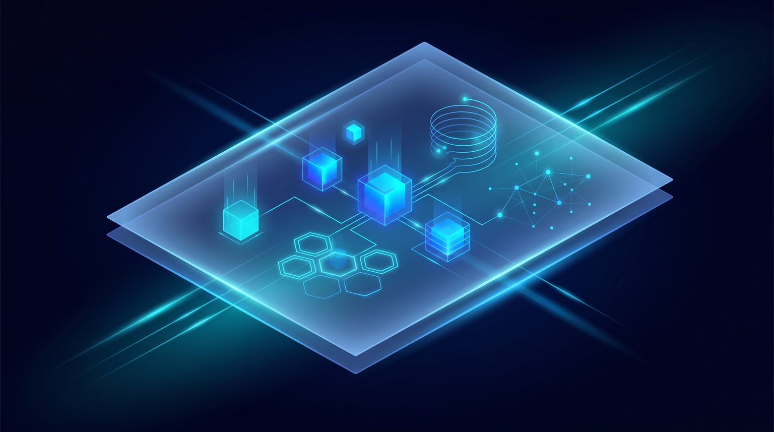 What layers contain: a single translucent layer expanded to show its internal components (components, layouts, utilities, schema) as smaller geometric forms inside with subtle gradient
