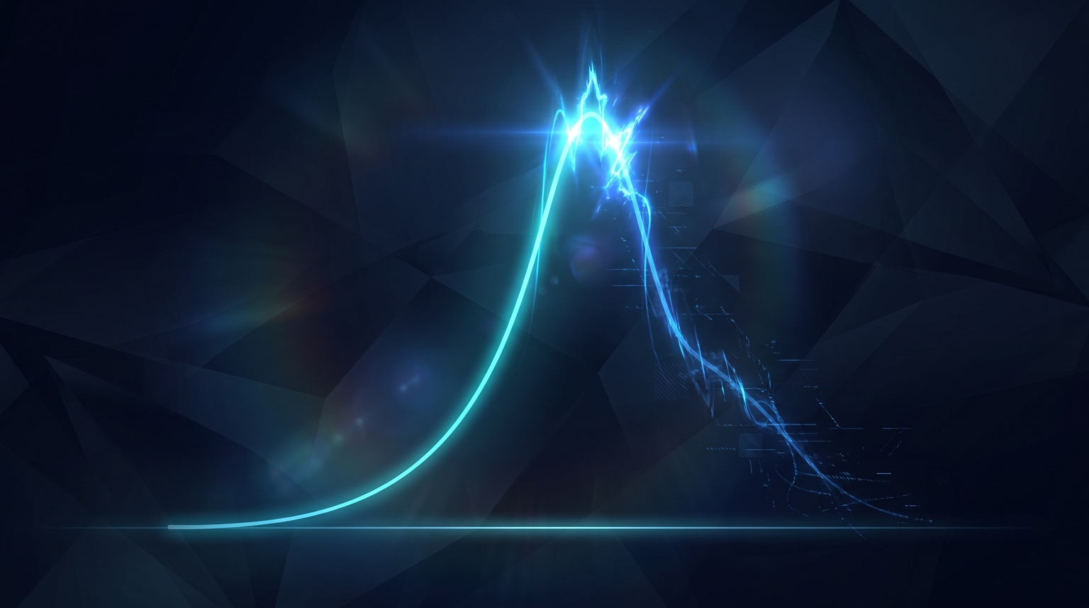 Growth trap visualization: a glowing cyan curve spiking sharply upward then crashing down sharply — the unsustainable growth pattern