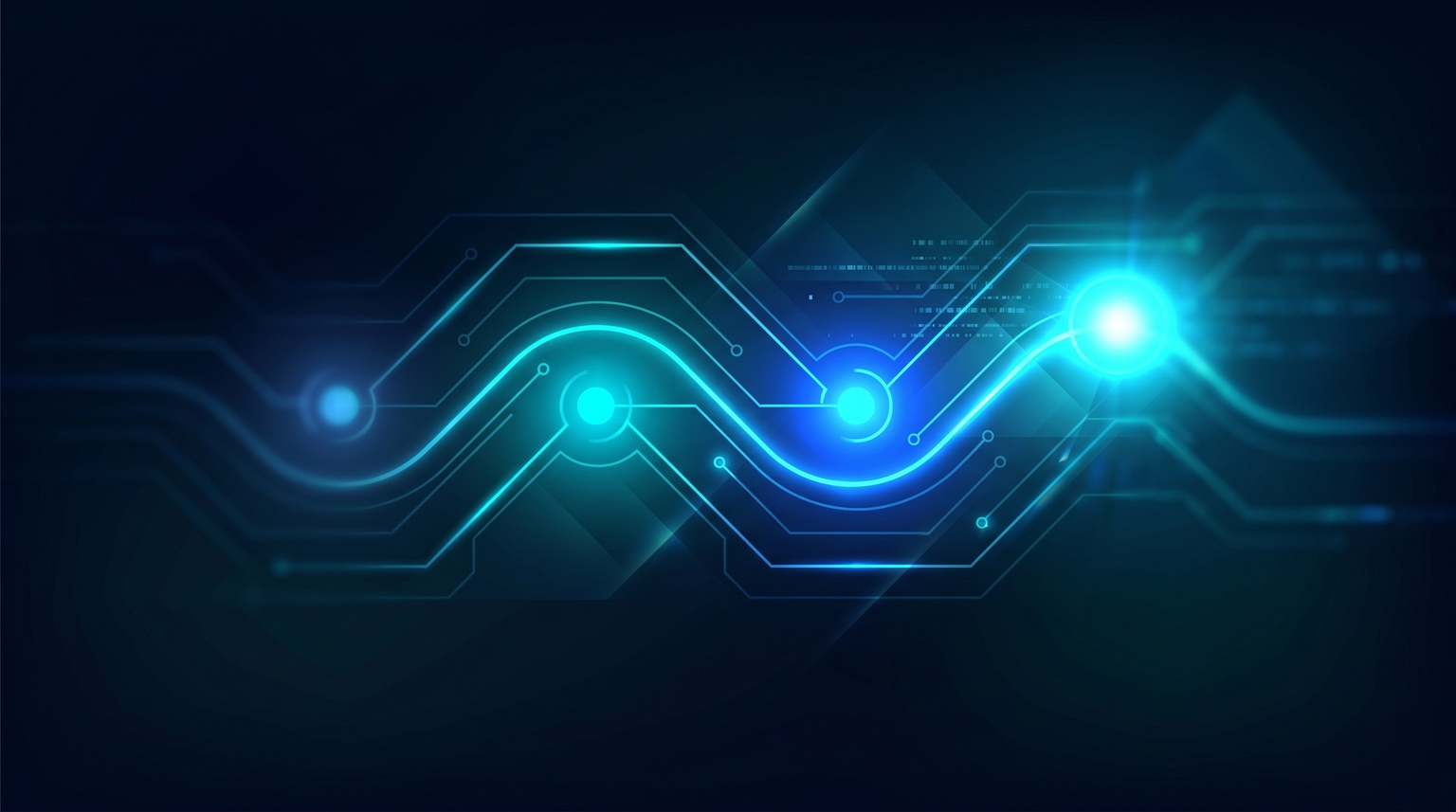 Launch day sequence: cyan nodes arranged in a wave pattern representing launch events (announcement, social, email, sustain), progressively brighter as the wave moves right